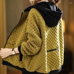 Women's Jackets Fashion Texture Bubbles Spliced Female Clothing Casual Hooded 2023 Spring Autumn Long Sleeve Korean Pockets Zipper Coats