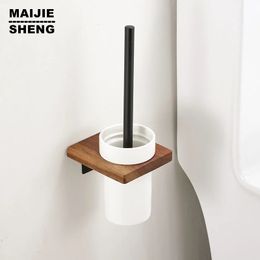 Toilet Brushes Holders Toilet Brush with Holder Wall Mounted Modern Bathroom Toilet Brush with Holder Aluminium AlloyWood Holder with 231012