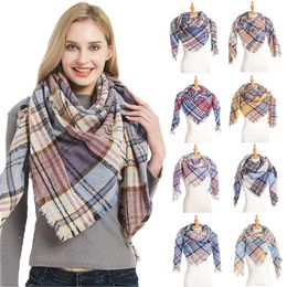 Designer Scarf for Women Winter Scarves Checked Pashmina Colorful Plaid Triangle Shawl Wraps Double Faced Use Ring Scarf Blanket