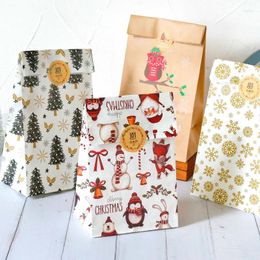 Christmas Decorations 10pcs Kraft Paper Bags Candy Cookie Bag Snowflakes Tree Gift Packing Xmas Navidad Year Party Decor