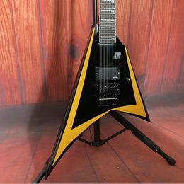 In Stock Alexi Laiho Black Yellow Pinstripes Electric Guitar Floyd Rose Tremolo China Active EMG Pickups 9V Battery Box Sharkfin Inlay Black Hardware