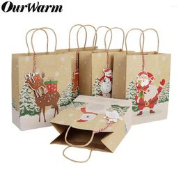 Christmas Decorations OurWarm 6Pcs Gift Bags Santa Sacks Kraft Paper Bag With Handle Kids Party Favours Box For Home