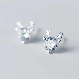 Stud Earrings Silver Color Shiny Zircon Deer For Women Korean Exquisite Mini Snowflake Fashion Christmas Party Jewelry