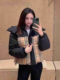 Women's Down & Parkas Designer High end European Product 2023 Autumn/Winter New Checkered Warhorse Micro Label Decal Double Sided Wearable Short Coat 5A2R