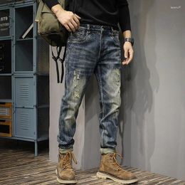 Men's Jeans 2023 Spring Autumn Fashion Street Vintage Stretch Casual Comfort Solid Color Small Foot Pants Denim Trousers