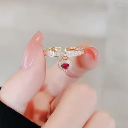 Cluster Rings 2023 Korean High Grade Love Gold Colour Ring Fashion Shining Heart Shaped Zircon Open As A Gift For Girlfriend's Party