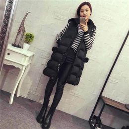 Women's Vests 2023 Autumn Winter Women Long Parkas Vest Warm Black Zipper Hooded Down Coat Parka Ladies Sleeveless Waistcoat Jacket Outwear