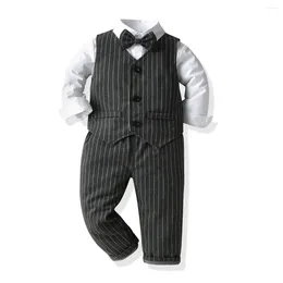 Clothing Sets 1-6 Years Toddler Boys Clothes Formal Kids Set Vest Solid Shirt Striped Pants Fashion Baby Gentleman Outfits