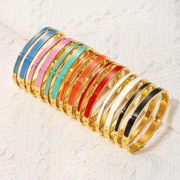 Bangle Fashion Luxury Colorful Orange Enamel Bangles Bracelets For Women Party Gift Original Stainless Steel Jewelry