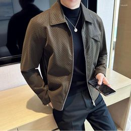 Men's Jackets Brand Clothing High-quality Leather Jackets/Male Slim Fit Fashion Lapel Casual Coats Glossy Jacket Brown
