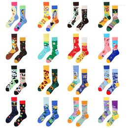 Women Socks Selling Original Design AB Pattern Cotton Asymmetric Mandarin Duck Versatile Ins Mid-calf Cartoon