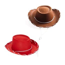 Caps Hats 1Pc Childrens Brown Red Felt Cowboy Hat Western Big Eaves Novelty Christmas Felt Cowgirl Hat Costume for Kids Boys Girls 231012