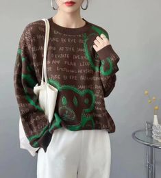 Women's fashion V-neck woolen cardigan jacket female pullover bear knitted sweater paired with popular heavy-duty sweaters for winter