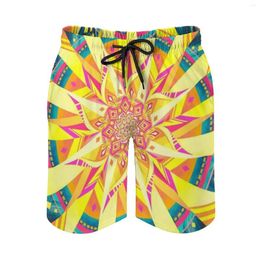Men's Shorts Sun Mandala Quick Dry Summer Mens Beach Board Briefs For Man Gym Pants Star Shine Rays Yellow Orange