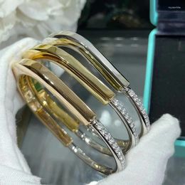 Bangle High Quality Silver And Gold Colour Half Zircon Lock Bracelet For Woman Fashion Jewellery(DJ2440)