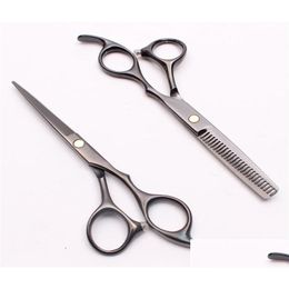 Hair Scissors C1005 55Quot 440C Customized Logo Black Professional Human Hair Scissors Barber039S Hairdressing Cutting Or Thinnin60789 Dhefn