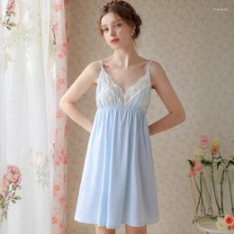 Women's Sleepwear Roseheart Pink Blue Women Homewear Sexy Night Dress Mini Lace V Neck Nightwear Court Gown Nightgown