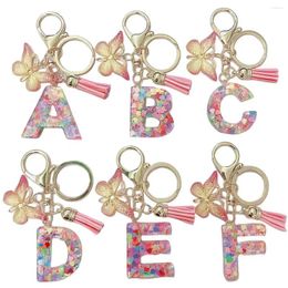 Keychains A-Z Dreamy Sequin Letters Keychain For Women Tassel Butterfly Pendant Initial Keyring Purse Suspension Bags Charms Car Key Chain