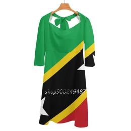 Casual Dresses St Kitts And Nevis National Flag Square Neck Dress Sweet Summer Women Elegant Halter Print