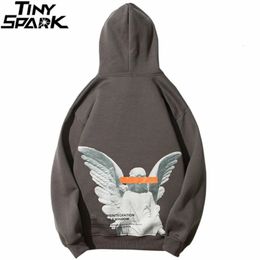 Men's Hoodies Sweatshirts Mens Hip Hop Streetwear Harajuku Pullover Angel God Printed Hoodie Pocket Cotton Fleece Pullover Grey Hooded Sweatshirt 231012