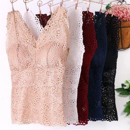 Camisoles & Tanks Fashion Pullover Underwear Thin Sexy Lace Long Bra Crochet Vest V-neck All-Match Tank Top Inside Wear