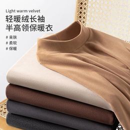 Men's T Shirts 2023 Autumn And Winter Half-High Collar Long Sleeves T-shirt Loose Solid Colour Casual Bottoming Shirt