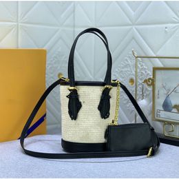 Luxury handbag Raffia Nano Bucket Tote by Pool couturier Shoulder Bag Black letter print purse Mini Bucket bag ladies shopping bag wholesale