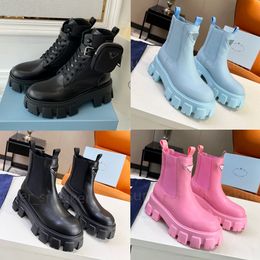 Novo designer homens mulheres botas monolith brilhante destacável náilon bolsa sapatos de combate náilon hailf ao ar livre fundo grosso bota de comprimento médio 35-46