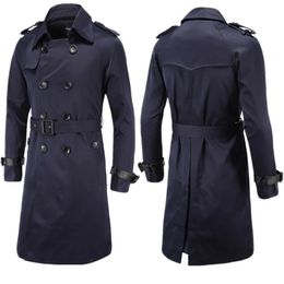Men's Wool Blends 2023 Mens Spring Autumn Windbreak Overcoat Long Trench Coats with Belt Male Pea Coat Double Breasted Peacoat 231011