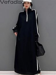 Urban Sexy Dresses Vefadisa Woman Turtleneck Pullover Dress Loose Midlength Stripe Leisure Age Reduction Black 2023 Spring Autumn LHX2771 231011