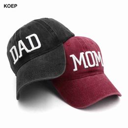 Ball Caps KOEP MOM And DAD Baseball Cap Fishing Caps Men Outdoor Women Washed And Worn Pregnancy Announcement Hats 3D Embroidery YQ231012