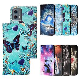 Flower Leather Wallet Cases For Samsung S24 Ultra Plus A05 A05S A15 Moto G 5G Power Stylus 2023 Lace Butterfly Panda Tower Animal Holder Flip Cover Print PU Pouch Strap