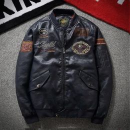 Men's Leather Faux Clothing Autumn and Winter Air Force Pilot PU Jacket Flight Suit Multi standard Embroidery Motorcycle 231012