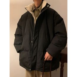 Men's Down Parkas 2023 Winter Cotton Jacket Men Zipper Loose Padded Coat Stand Collar Solid Thicken Warm Unisex Puffer Jackets 231011