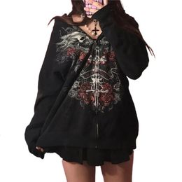 Women's Hoodies Sweatshirts Gothic Sweatshirt Women 2000s Fairy Grunge Skull Print Long Sleeve Hooded Tops y2k Aesthetic Hoodie Oversize Clothes Streetwear 231011