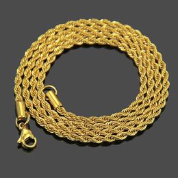 Chokers 316L Stainless Steel Rope Hemp Chain Necklace Men Women Width 4mm 18k Real Gold Plate Choker Punk Items Jewellery 231011