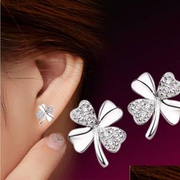 925 Sterling Sier Earring Brincos Pendientes Lucky Clover Stud Earrings For Women Gift Oorbellen Dhgarden Ot1A4