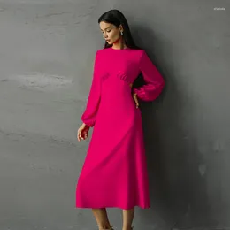 Casual Dresses Autumn Women French Pink Satin Dress For Elegant O-neck Long Sleeve Bodycon Ladies Fashion Evening Party