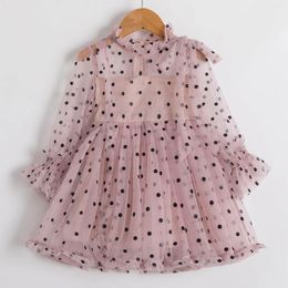 Girl Dresses Cute Girls Pink Party Flower Dress For Wedding Ceremonial Kids Birthday Costume Fall Polka Dots Long Sleeve Clothes