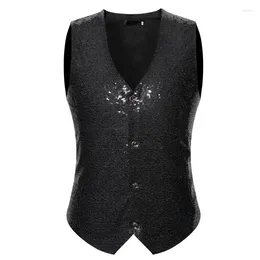 Men's Vests Mens Wedding Stage Show Sequin Suit Vest 2024 Brand Black Paillette Waistcoat Men DJ Bar Singers Gilet Homme Costume