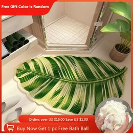 Carpet Super Absorbent Bath Mat Leaf Shape Bathroom Mats Non Slip Bathtub Side Mat Nappa Skin Shower Room Floor Rug Toilet Carpet 231012