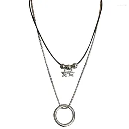 Pendant Necklaces N58F Set Of 2 Durable Balls Chain Star Necklace Eye-Catching Jewelry Steel Material For Man Woman