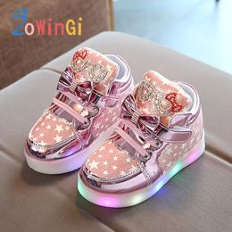 Boots Size 21 30 Glowing Sneakers Princess Girls Led Children Luminous Shoes Sport Casual Kids 231012