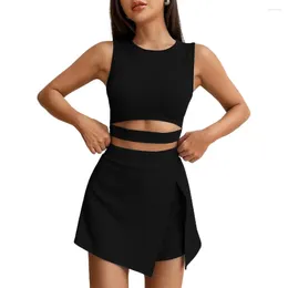 Work Dresses European And American Women's Exposed Navel Slim Fitting Sleeveless Knit Vest High Waisted Elastic Skirt Pants Fashion Set