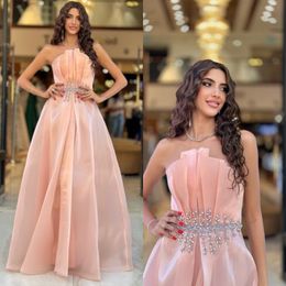 Pink Evening Gorgeous A Line Strapless Crystal Waist Formal Party Prom Dress Ruffle Dresses For Special Ocn es