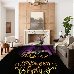 1pc Halloween Spooky Pumpkin Area Rugs,non-slip Washable Moon Forest Non Slip Area Rug For Living Dinning Room Bedroom Kitchen Hallway Office Modern Home Decorative