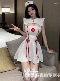 Casual Dresses Female Sexy Slim Uniform Charm Thin Soft Mini Dress Bow Tie Sweet Cute Style Sleeveless Round Neck Elegant V5FG