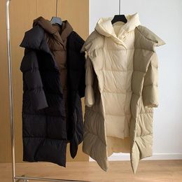 Women's Trench Coats Long Duck Down Coat Winter Oversized Luxury Warm Hooded Patchwork Puffer Jacket 2023 Desinger Female Fluffy Outwear