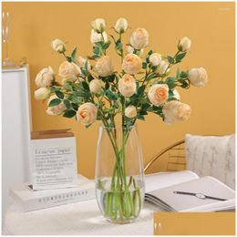 Decorative Flowers 1 Branch Practical Artificial Rose Flower Mtiple Layers Petals Simation Non-Withered Imitation Dhzga