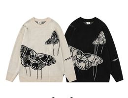Herrenpullover Harajuku Black Ripped Sweater Winterpullover Strickpullover Vintage Gothic Butterfly Graphic Ugly Damen Y2K